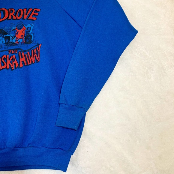 VTG 80's I Drove Alaska Hiway Goofy Blue Crewneck Sweatshirt Sz XL - Picture 4 of 8
